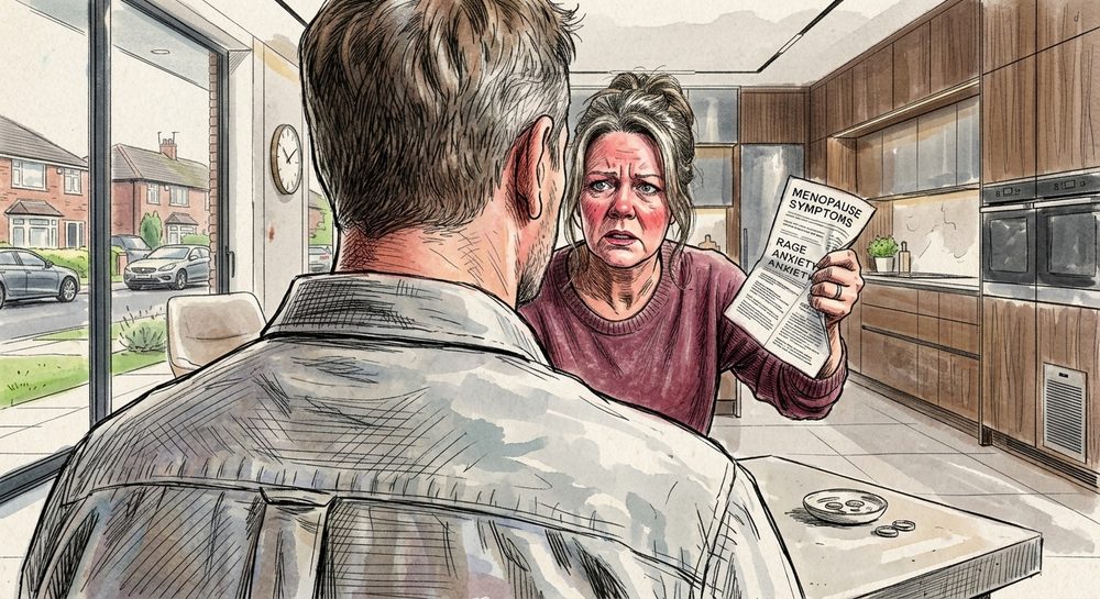 A woman showing a partner a list of menopause mood symptoms