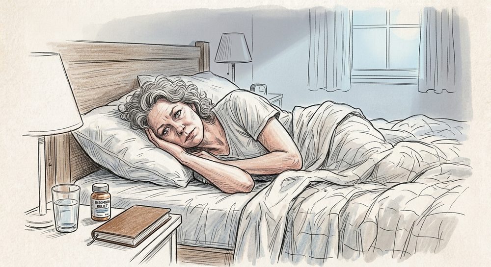 A woman lying awake in bed at night, unable to sleep